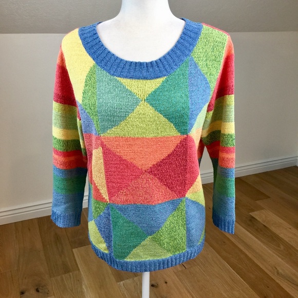Vintage Sweaters - Vintage 90’s Scoop Neck Knit ColorBlock Sweater